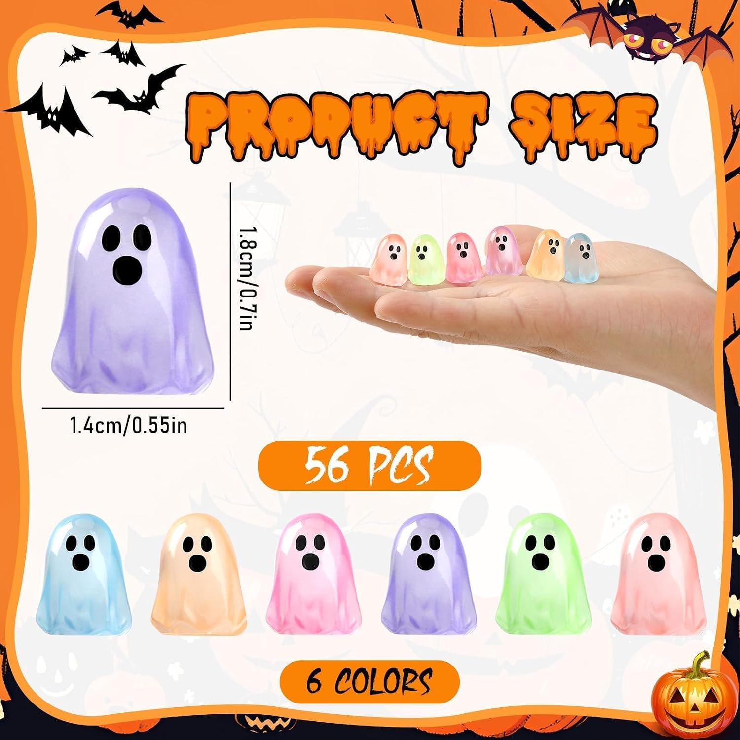 56Pcs Halloween Mini Resin Ghosts Tiny Glow in Dark Ghosts