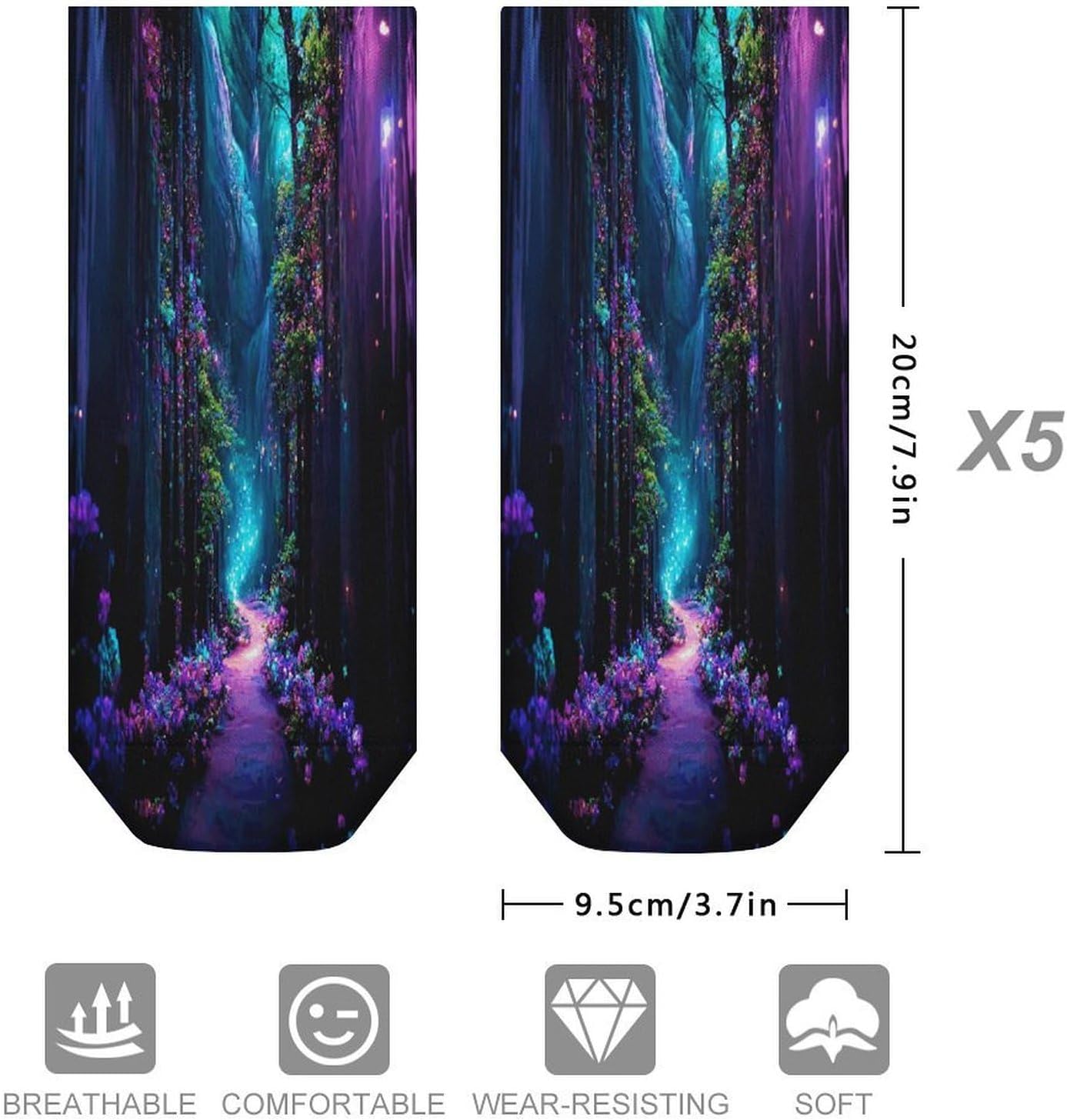 Fluorescent Flower Valley 5Pairs Low Cut Ankle Socks for Women No Show Casual Breathable Athletic Socks for Sport