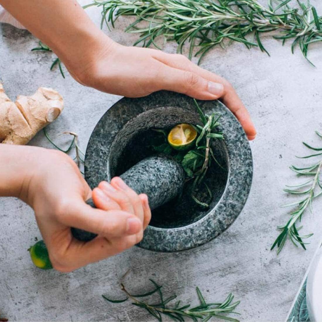 Set Spice Stone Grinder Pestle and Mortar Set Made in Solid and Durable Granite Paste Com