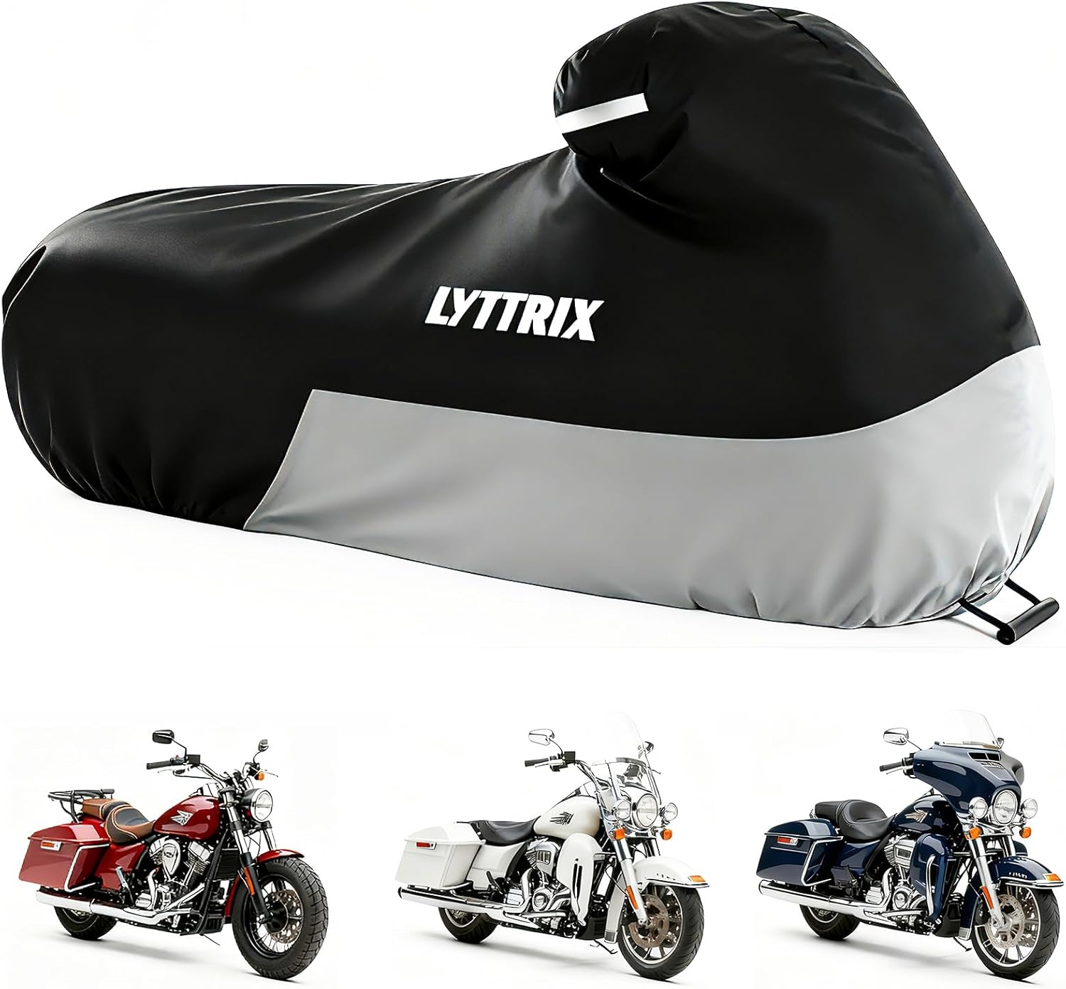 600D Motorcycle Cover Waterproof Outdoor Suitable for Touring Models Harley Davidson Road King, Street Glide,Electra Glide,Road Glide,Low Rider-St Gray