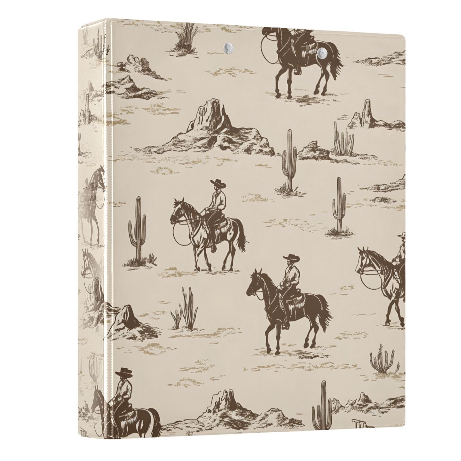 3 Ring Binder Western Cowboy Equestrian Desert Horses Plant 1.5 inch Binders