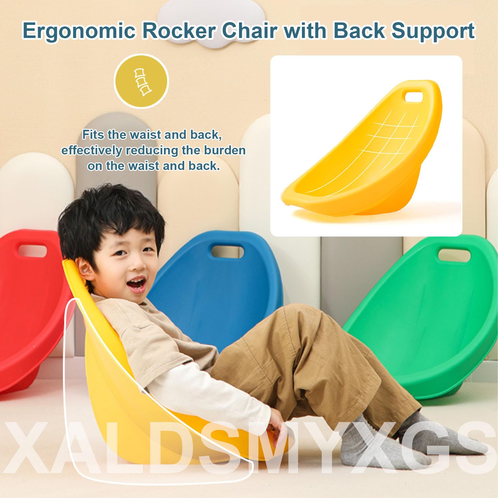 Générique Chaise à Bascule Scoop pour Salle de Classe, Chaise de Sol en Plastique pour Enfants, Chaise de Lecture avec Support Dorsal, siège de Classe Flexible, Chaise sensorielle à Bascule,Jaune