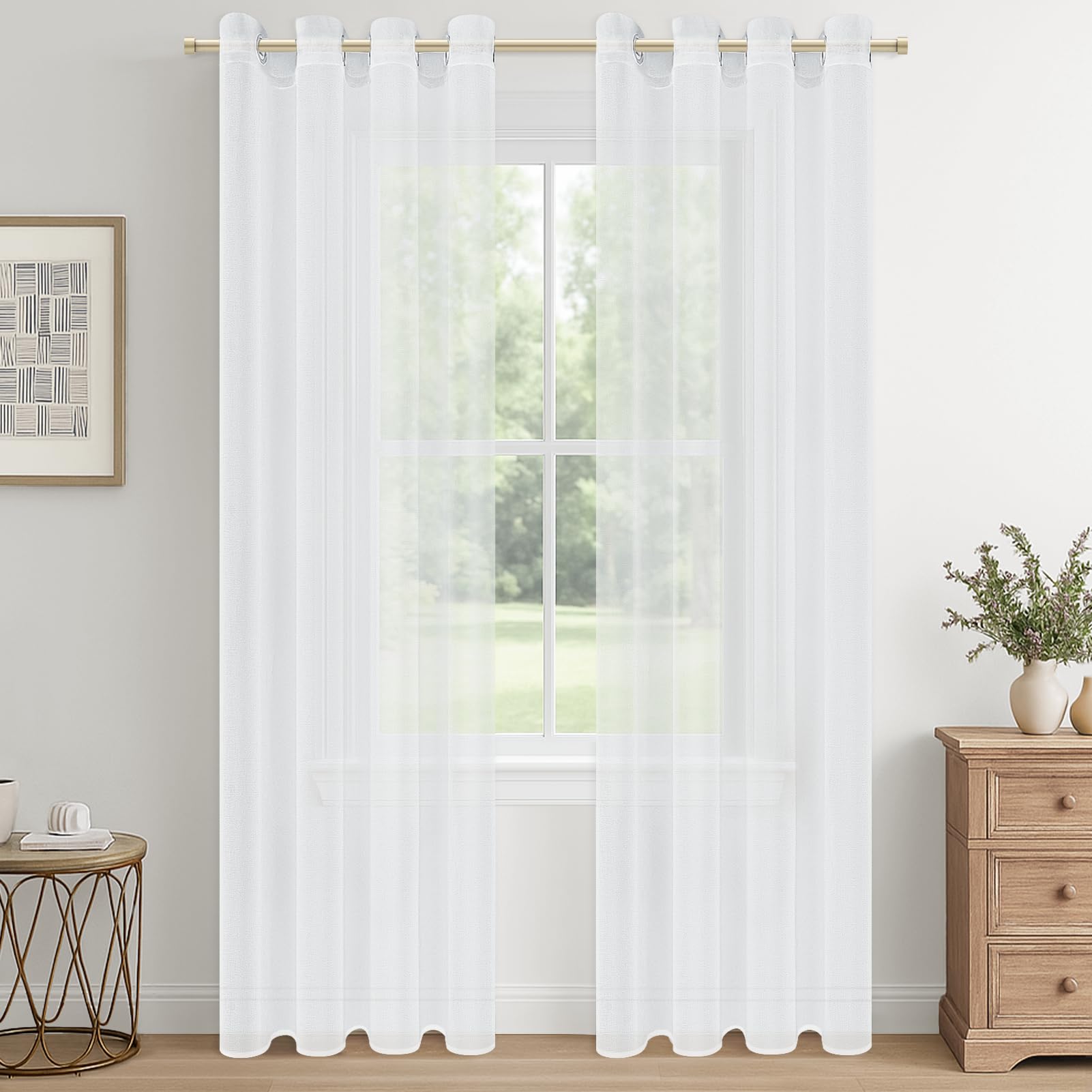 CUTEWIND White Curtains Bedroom Double 2 Pieces Translucent Living Room Curtains Modern 140 x 240 cm, Curtains and Curtains with Eyelets for Youth Room, Dining Room, Window