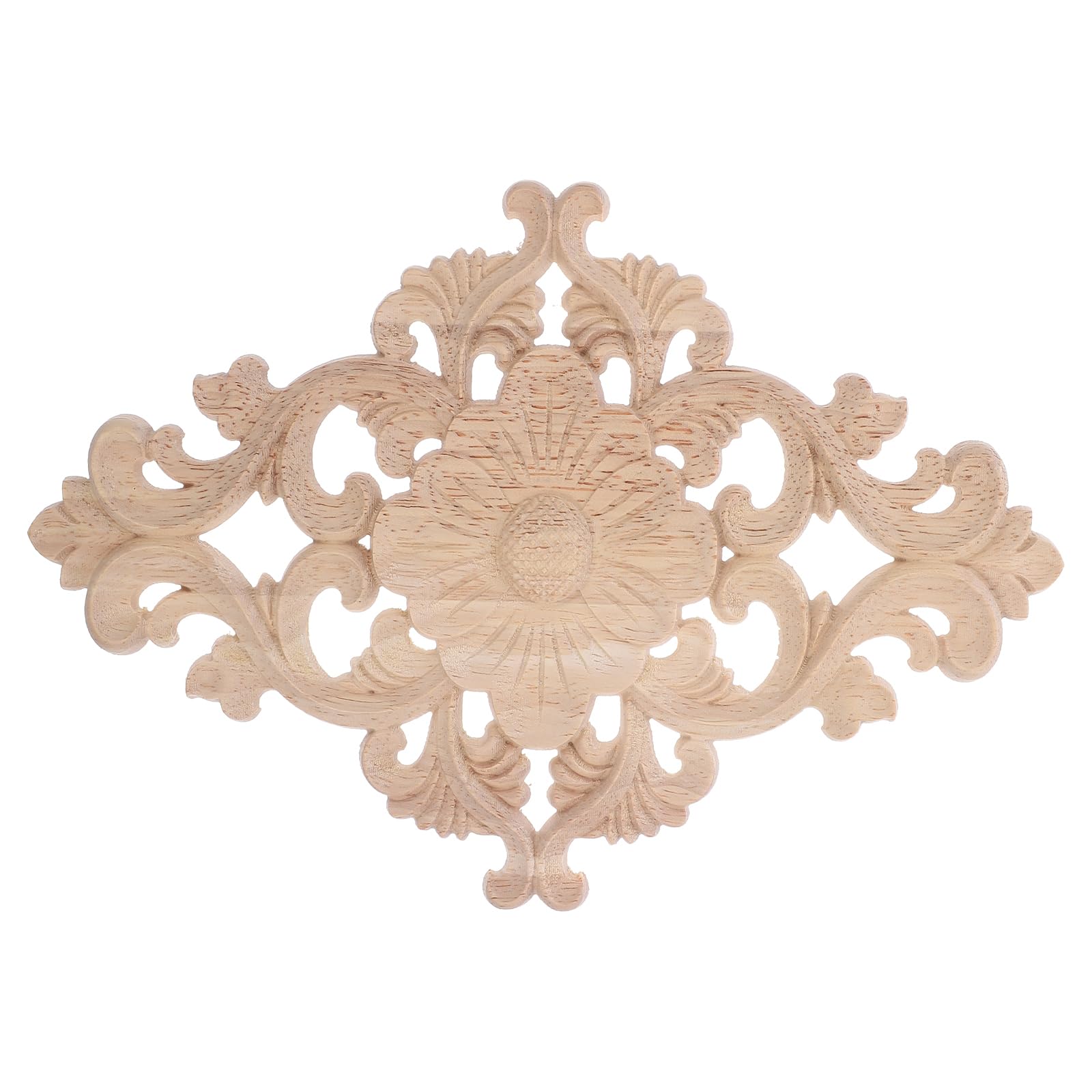 Healifty Wooden Carved Onlay Applique Unpainted Carving Onlay Wood Door Cabinet Cupboard Furniture Decoration 8.26 * 5.9 * 0.3inch