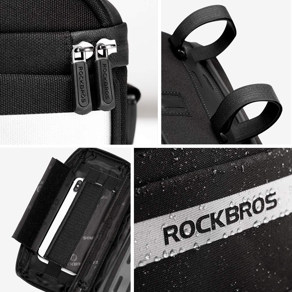 ROCKBROS Bike Handlebar Bag Front Bike Basket Bag Bicycle Storage Bag Reflective Stripe Touch Screen Phone Holder Pouch for Road Mountain Bike with Shoulder Strap : Sports & Outdoors