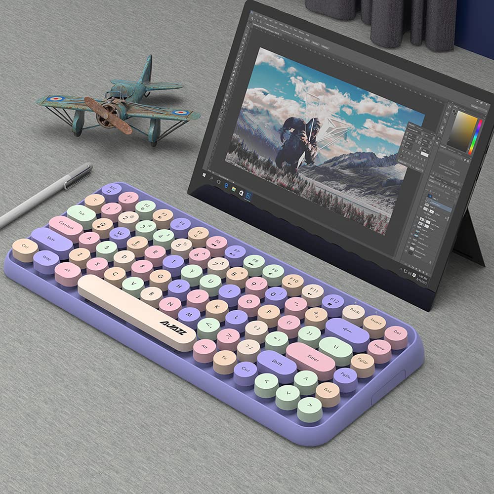 FELiCON 308i Bezprzewodowa klawiatura Retro, Cicha Urocza Klawiatura Komputerowa Bluetooth z Compact 84 Klawiszami, lekka, Matowa Tekstura, Konstrukcja Maszyny do Pisania na PC/Laptop/Mac-Mixed Purple