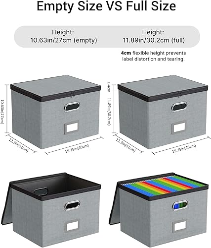 Vista 50 de Oterri Paquete de 2 cajas organizadoras de archivos con tapas, caja de archivos con bolsillos de malla, caja organizadora de documentos para Verde