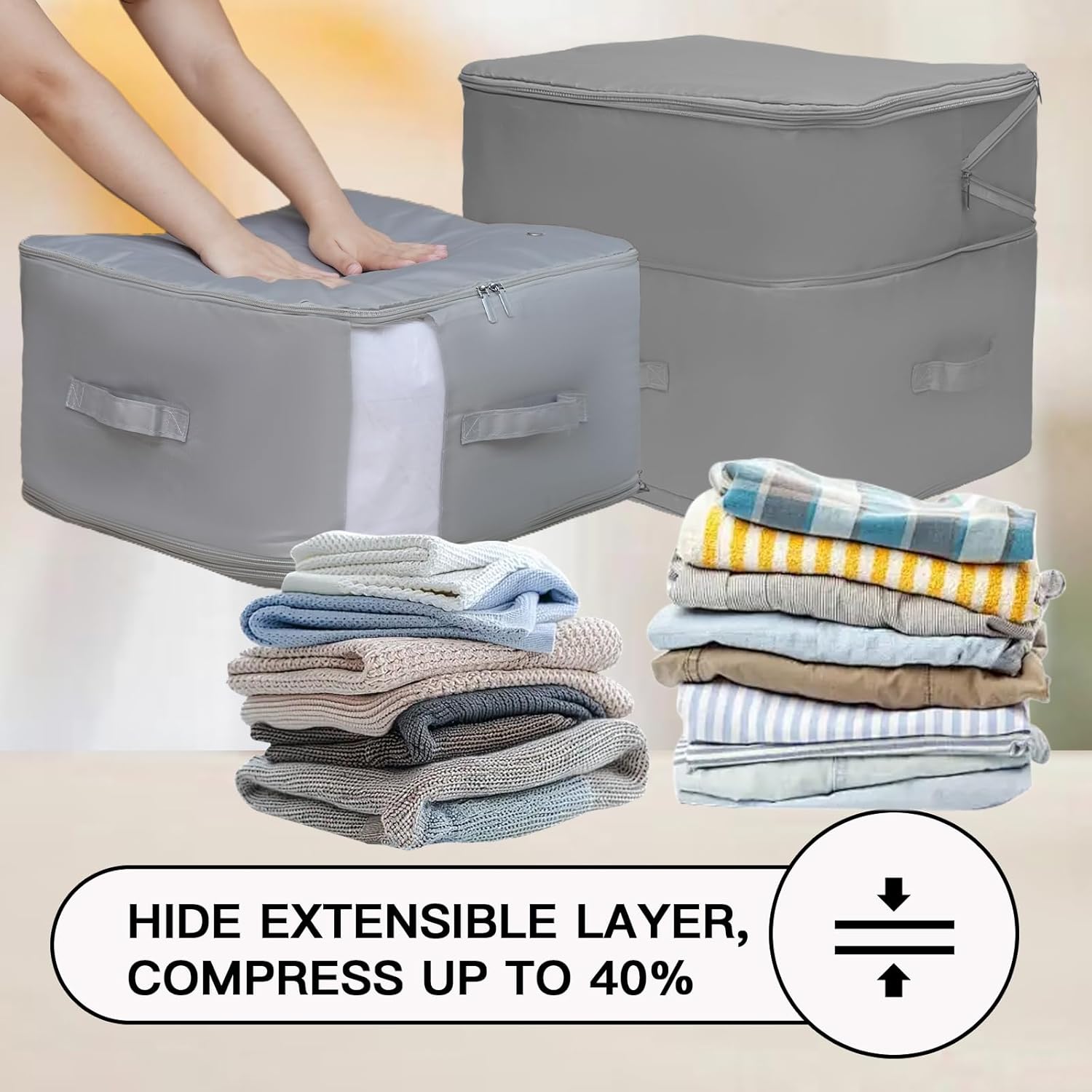 Four Oxford Cloth Comforter Storage Bags - Space-Saving, Large-Capacity, Washable, Suitable for Storing Blankets and Bedding, Gray