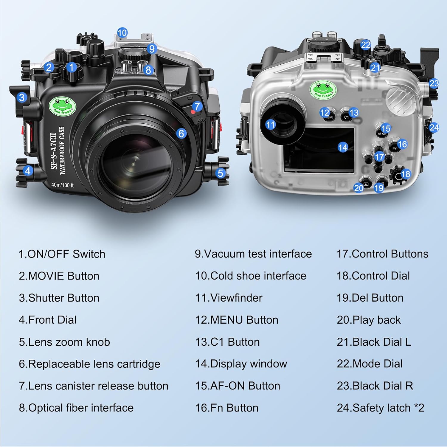 Sea Frogs Underwater Camera Case Compatible with Sony A7C-II for FE 28-60mm F4-5.6 IPX8 40m/130ft Maximum Diving Depth A7C-2 Waterproof Camera Housing for Diving, Surfing, Rowing