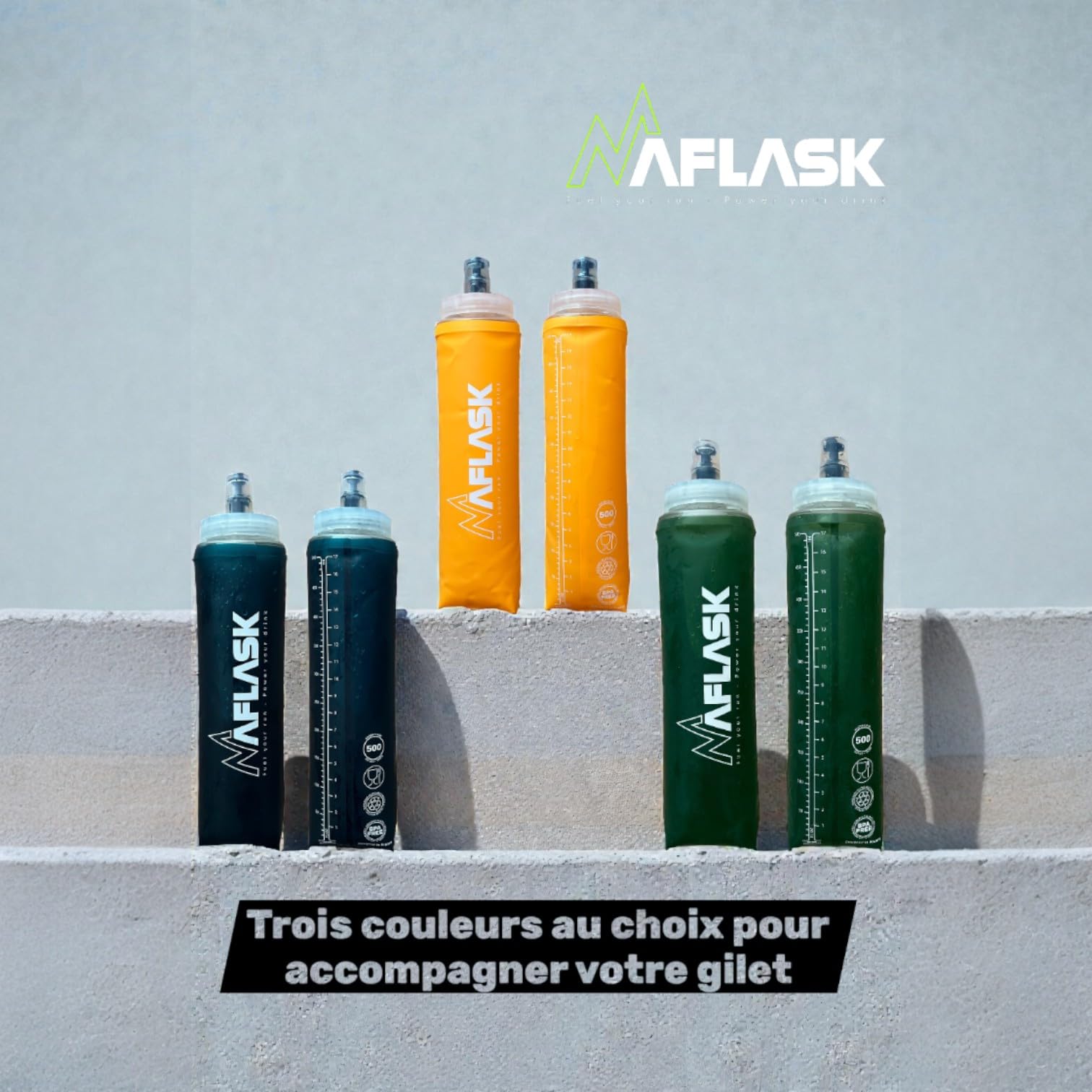 Gourdes/Flasques Souples 500 ml – Lot de 2 Softflask Diamètre 42 mm Sans BPA, Ultra-Légères,Anti-Fuite, Bouteilles d’Eau Sport pour Running, Trail, Randonnée & Vélo (BLEU- 500ML- 2pcs)