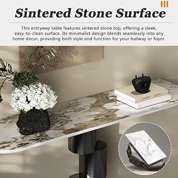 Narrow Console Table with Sintered Stone Tabletop,Modern Entryway Table with Metal Base,Decorative Sofa ables,Easy Assembly,for Living Room,Hallway,Entry,Foyer(Gold,100cm)