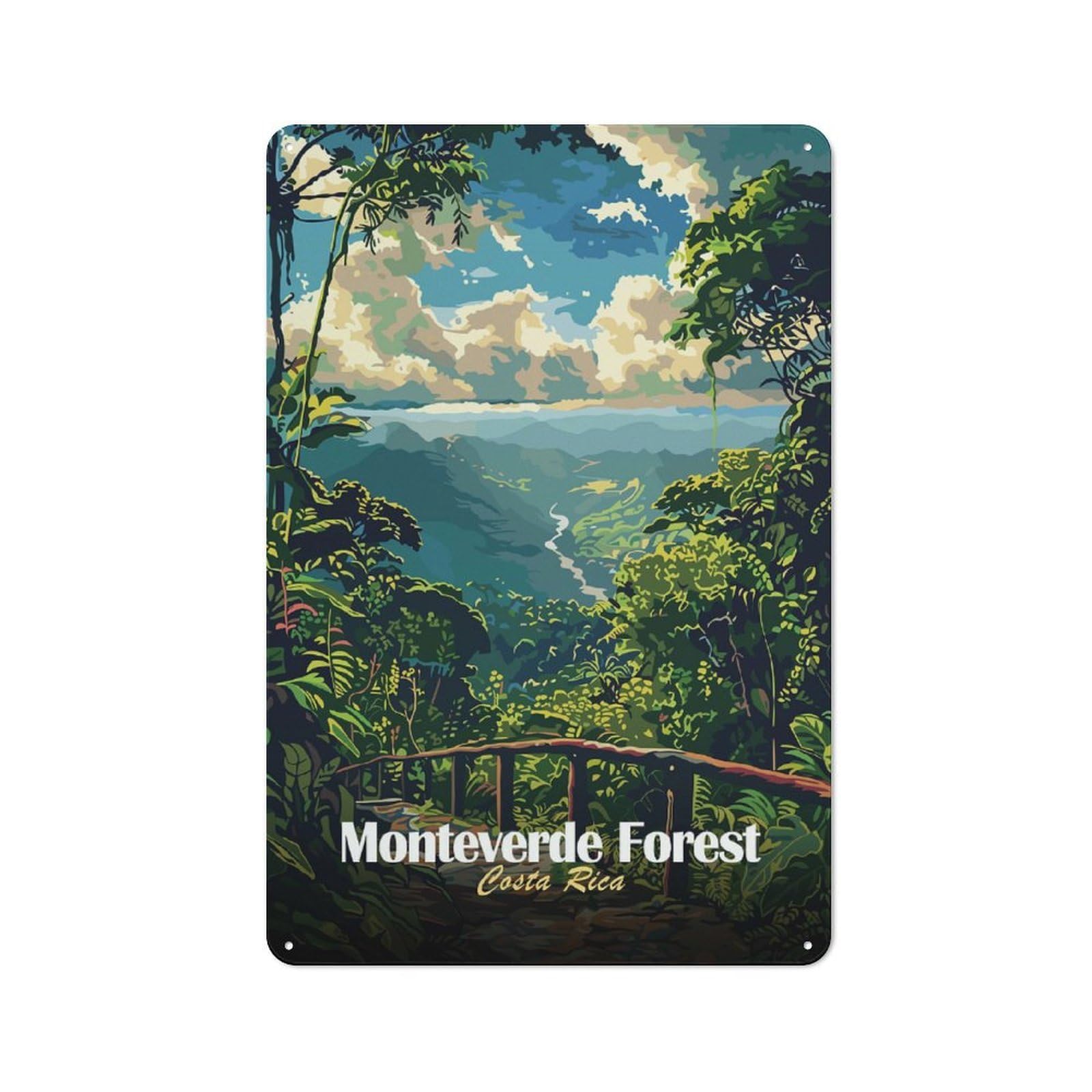 Junmoney Style-14 Vintage Monteverde Forest Costa Rica Landscape Art Metal Wall Art Sign 30X20cm, Old Style Wall Plaque For Bedroom, Office, Home Bar Or Dining Room