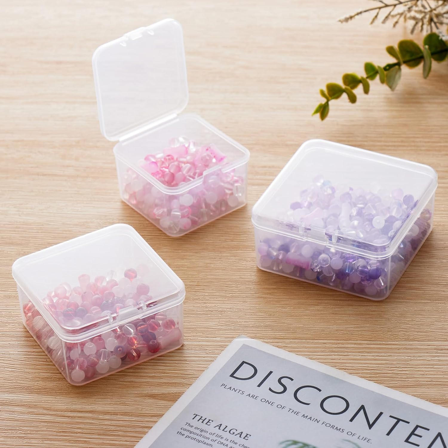 Goodma 4 Pieces Square Empty Mini Clear Plastic Organizer Storage Box Containers with Hinged Lids for Small Items and Other Craft Projects (4.92 x 4.92 x 1.38 inch)