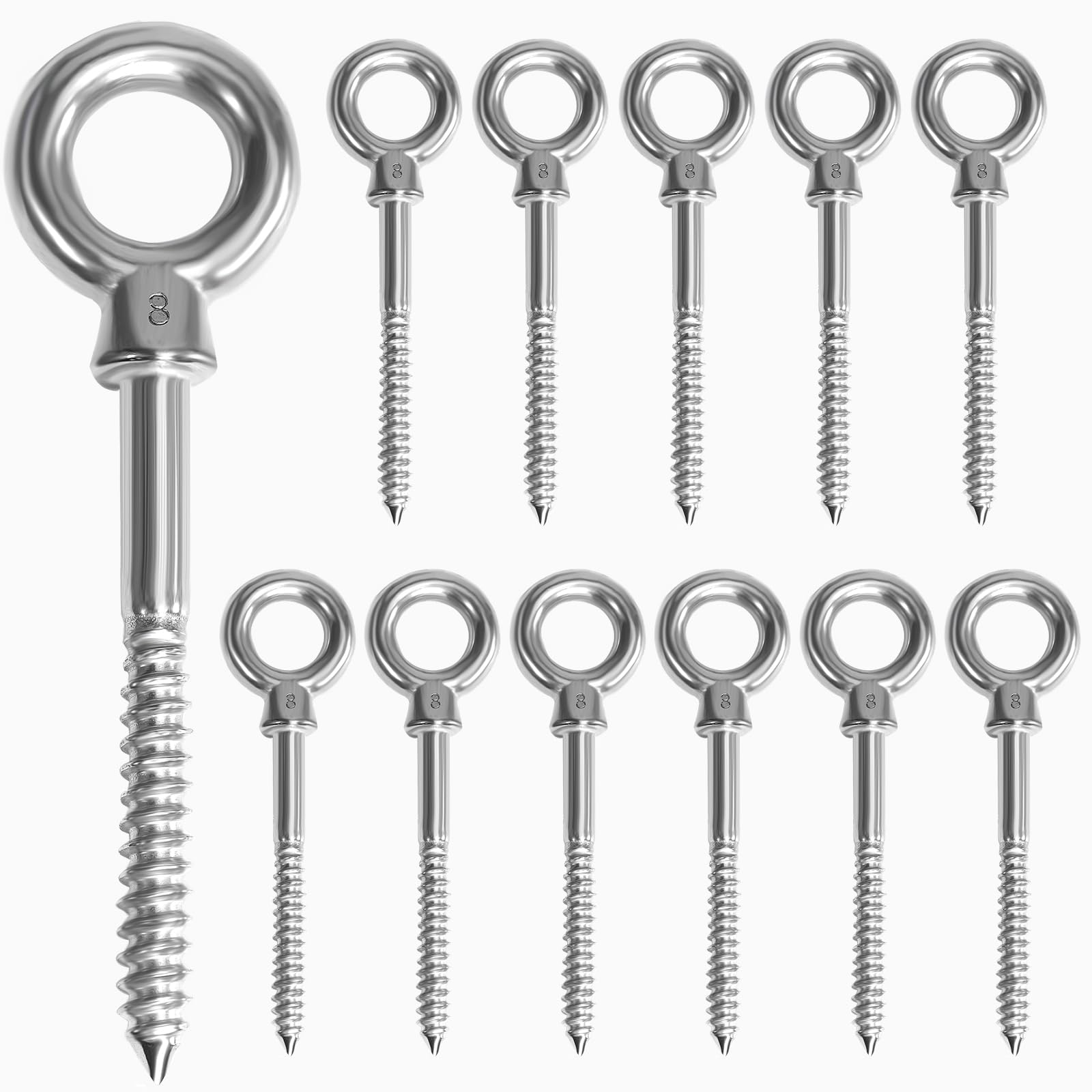 12 pièces boulons à œil | Boulon à œil M8 x 80 mm | Boulon à œil 304 en acier inoxydable | boulon à œil M8 | Boulon à œil | Crochet à vis M8 écrou annulaire pointu