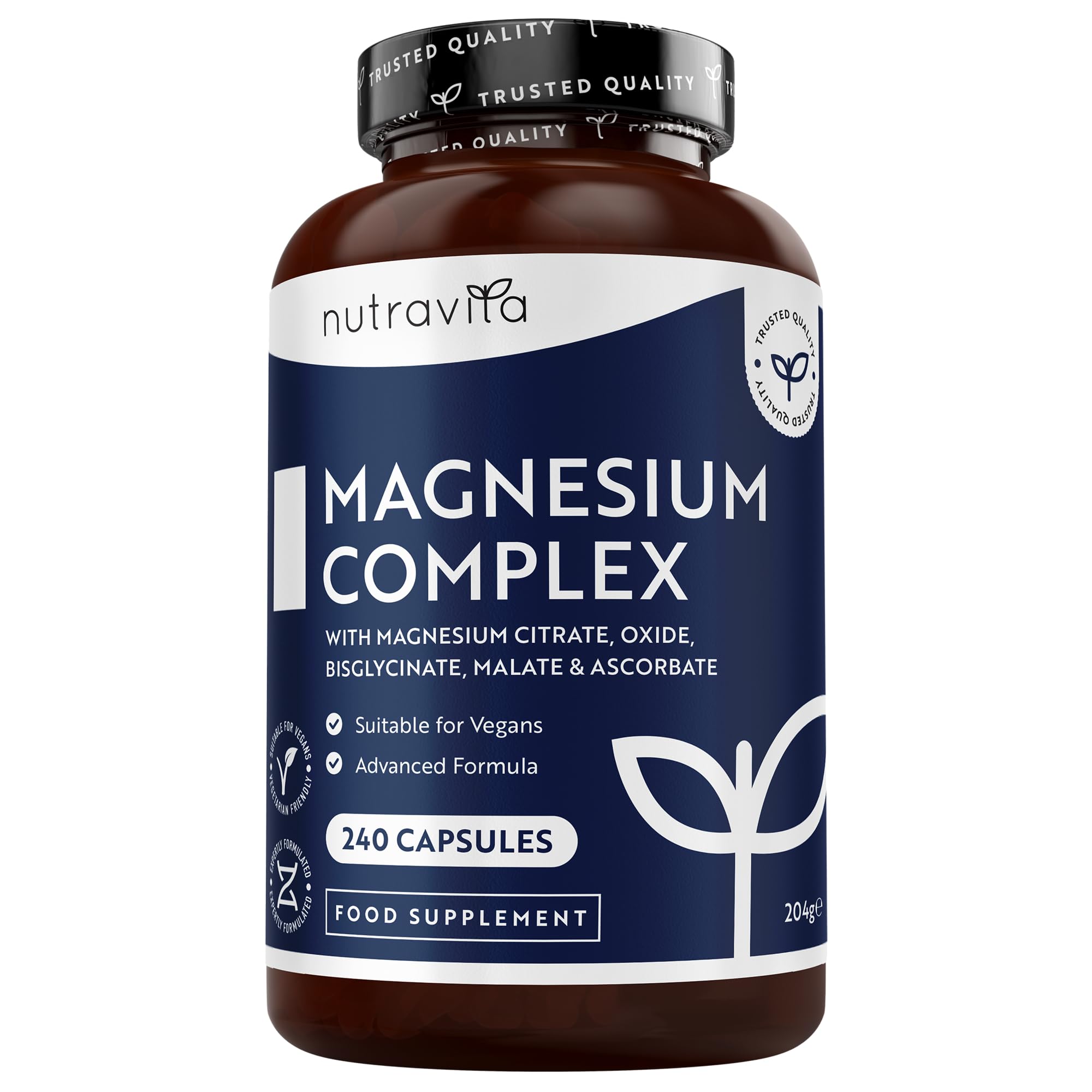 Nutravita Magnesium Supplements 5-in-1 Complex 1146mg - 240 High Strength Capsules - 400mg Elemental Magnesium: Bisglycinate, Citrate, Malate, Oxide, Ascorbate - Muscles & Sleep