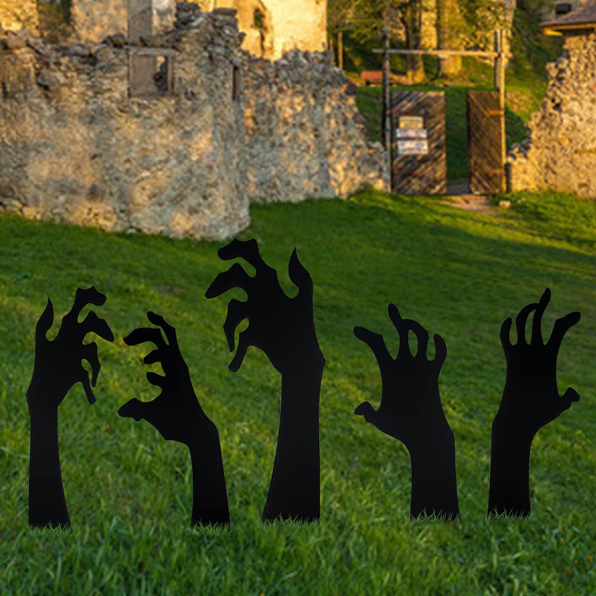 Anditoy 5 sztuk Halloween czarne ręce znaki podwórko z palikami straszna sylwetka dekoracje na Halloween na podwórko trawnik ogród Halloween dekoracja