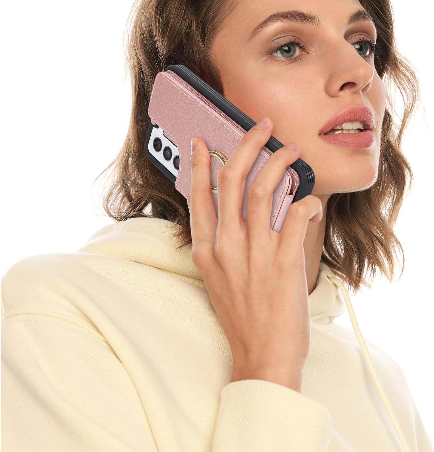 Lipvina for Samsung Galaxy S21 5G Case with Card Holder,Galaxy S21 5G Case Wallet for Women,Credit Card Holder,Ring Stand,Phone Wallet Cases 6.2"(Rose Gold) image 5