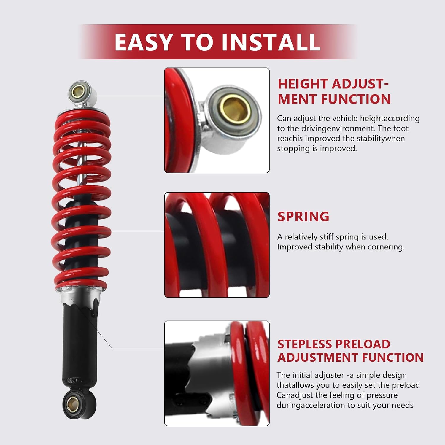12" Adjustable Shock For Go Kart Cart Go-Cart Minibike Mini Bike (10mm ID)