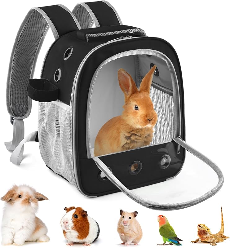 Mochila transportadora para pequenos animais DBNESS com janela transparente, bolsos laterais e almofada removível (Preta)
