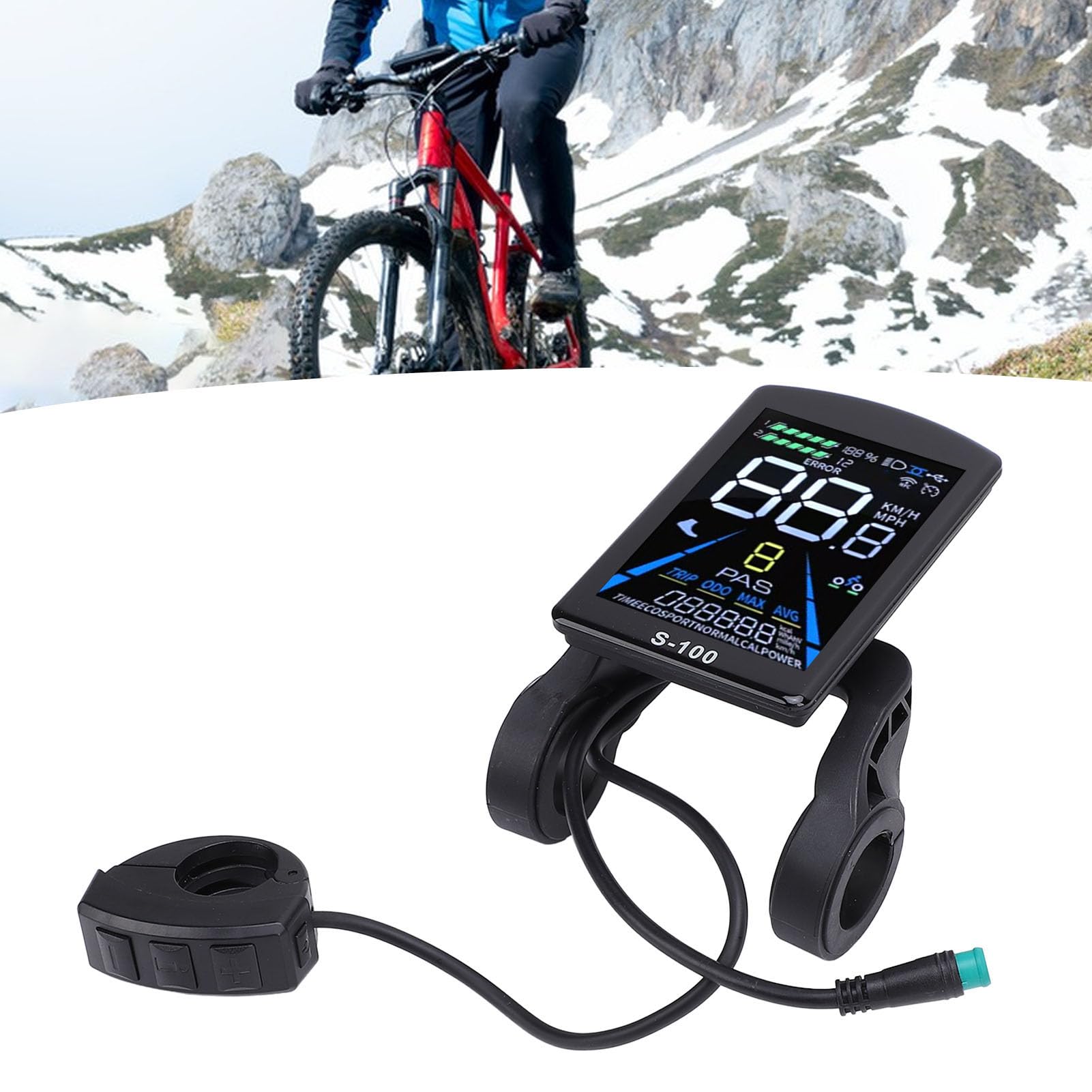 Asixxsix Display LCD per bicicletta elettrica, realizzato in ABS 24V 36V 48V 60V Display LCD impermeabile, per manubrio da 22,2 mm Accessorio per bicicletta