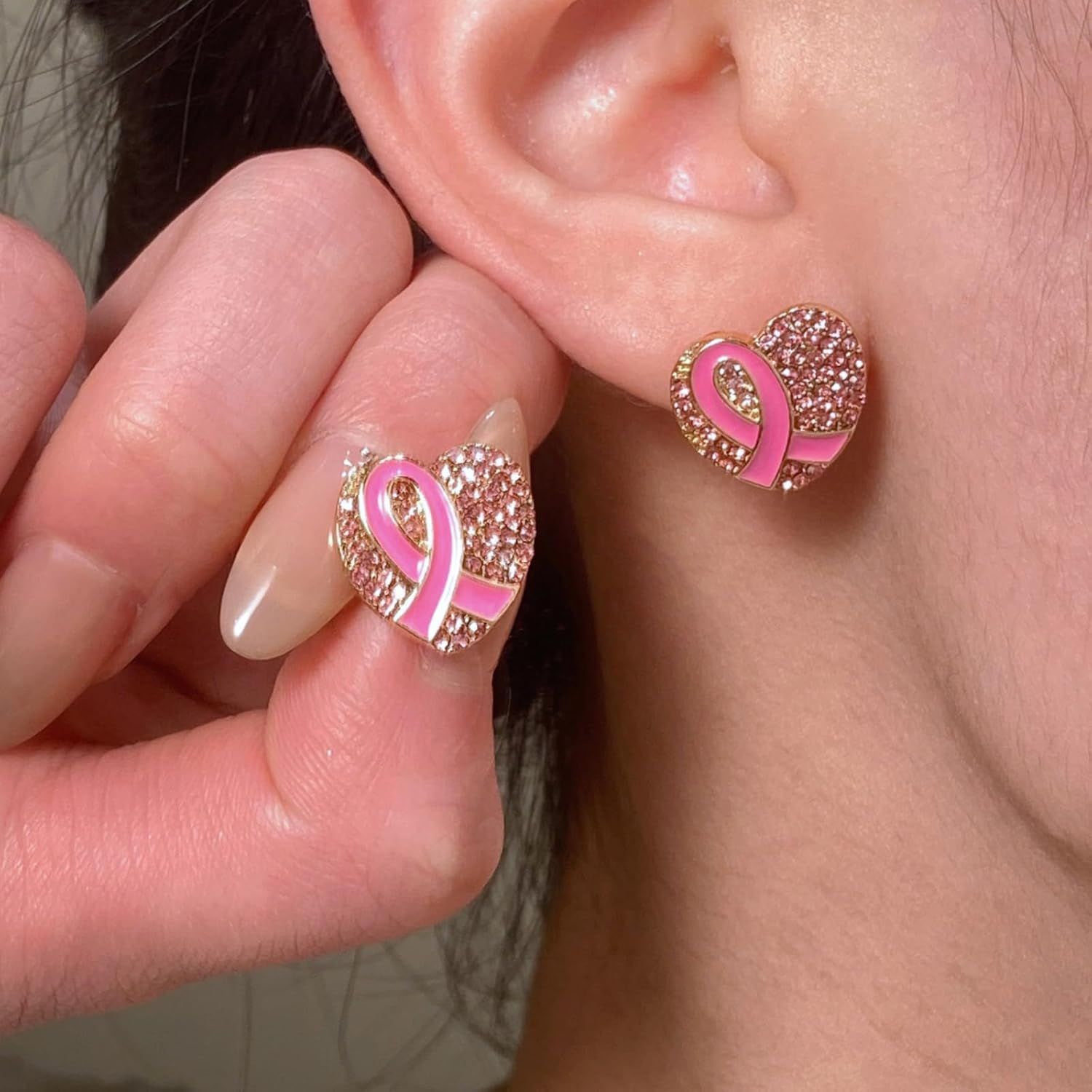 Breast Cancer Awareness Earrings for Women Pink Ribbon Jewelry Gifts Support Survivor Heart Charm Dangle Accessories - Image 5