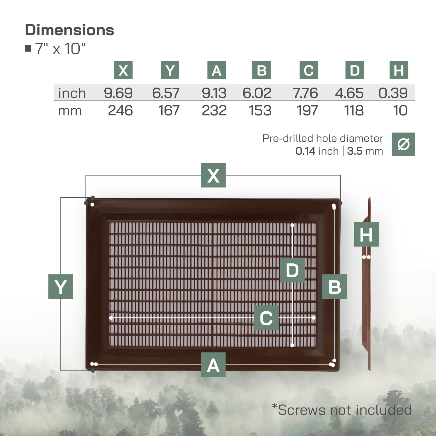 Vent Systems 250 x 170 mm / 10" x 7" Inch Brown Rectangular Plastic Air Vent Cover - Image 2