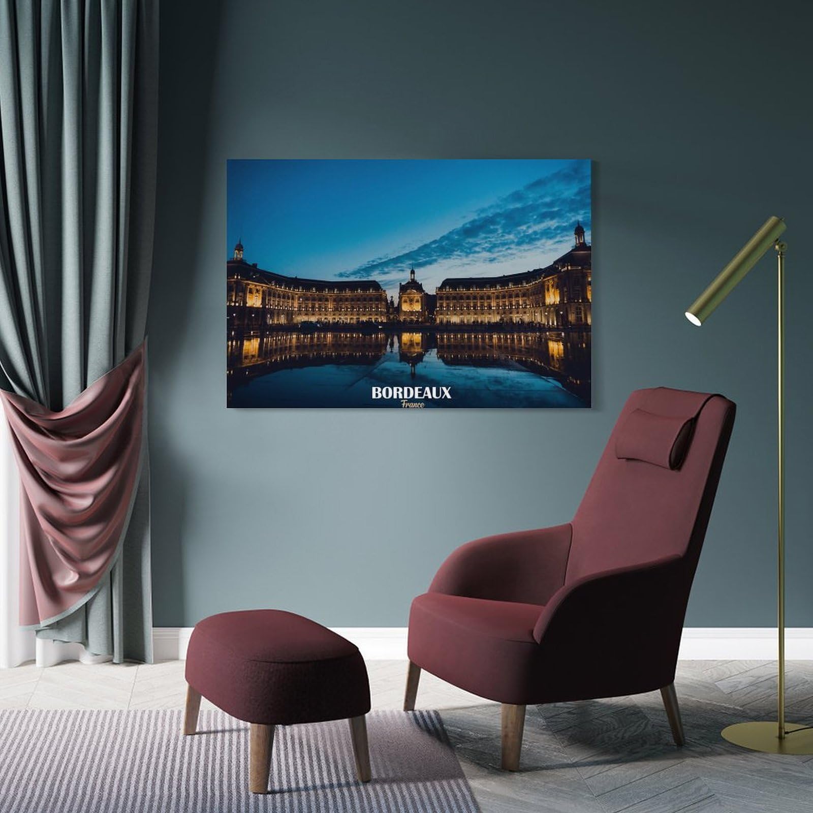 Junmoney Canvas Art Print Bordeaux, France at Night, 24x36inch(60x90cm), for Home Office, Desk Area Or Studio, Wall Art That Adds Style to Work Areas