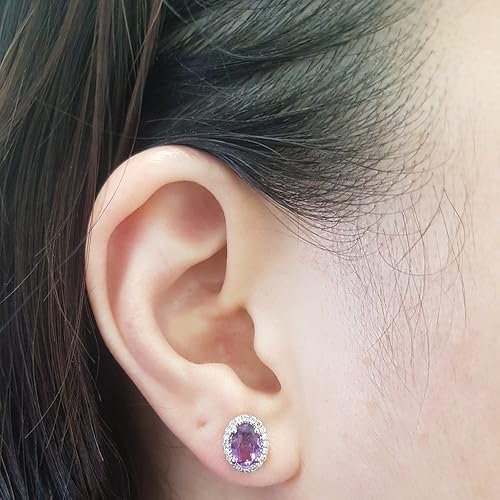 Miniatura 3 de Dazzlingrock Collection Pendientes de tuerca de oro rosa de 14 quilates 0.276 x 0.197 in cada uno con piedras preciosas ovaladas y diamantes blancos