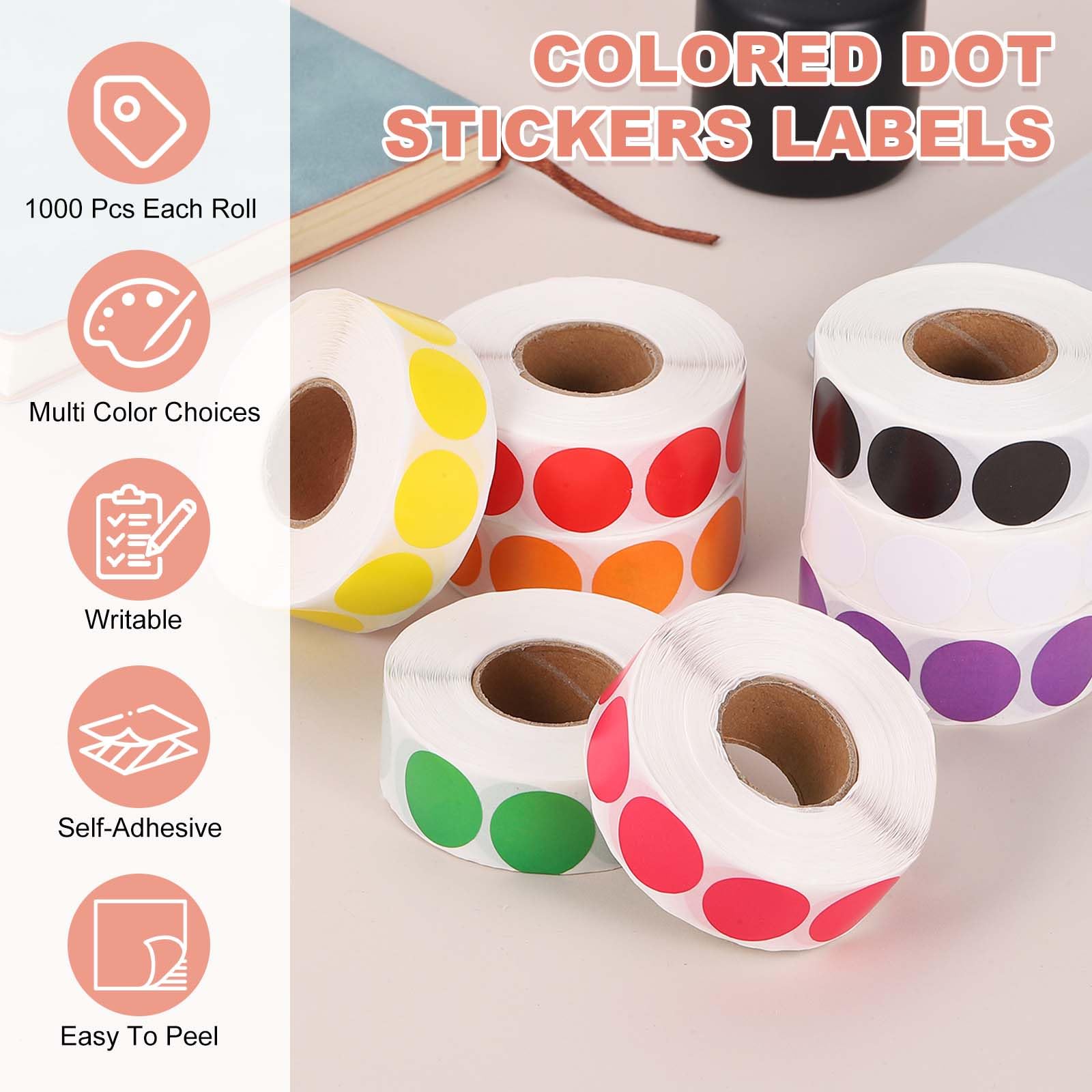 PATIKIL 10000Pezzi 10 Rotoli Adesivi A Punti Colorati 0.75" Bianco