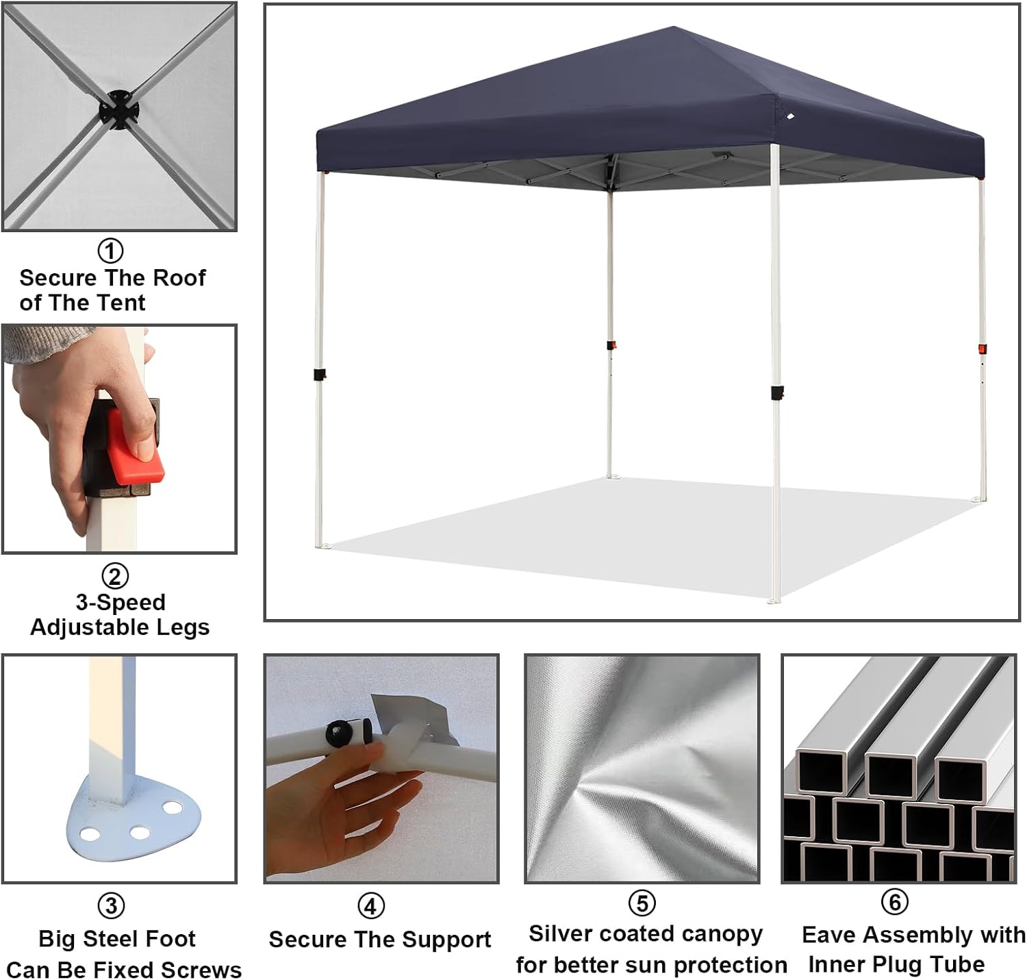 Northroad 8X8 FT Pop Up Canopy, Outdoor Instant Canopy Tent w/Carrying Bag, Portable Gazebo Shelter for Wedding Party,Commercial Event,Patio,Garden,Beach -Dark Grey - Image 5