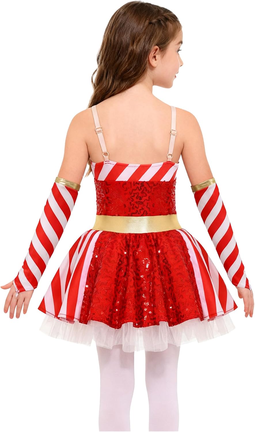 Candy Striped Ice Skating Dress Kids Girls 2 PC Sequined Ballet Tutu Christmas Set