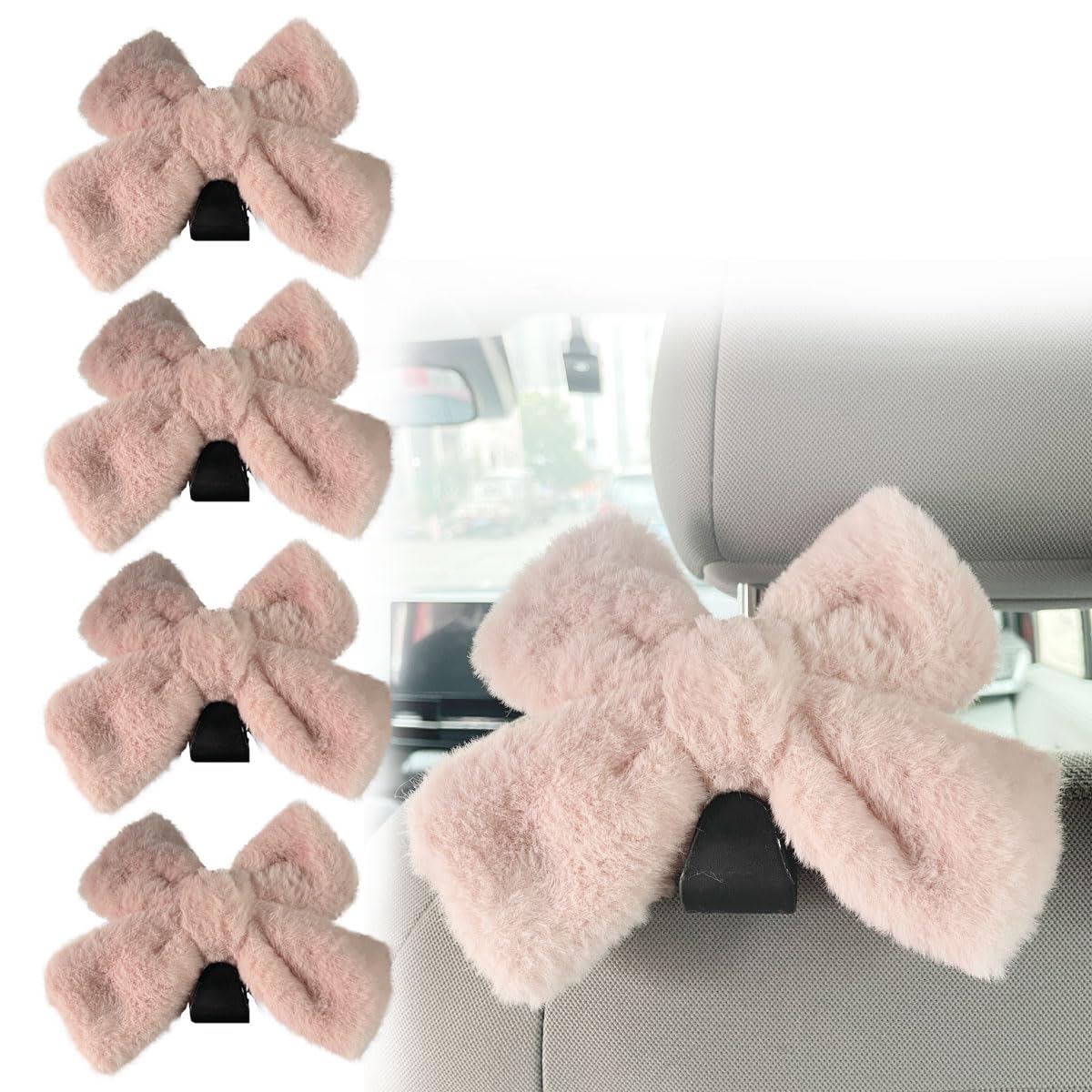 LZKZPY Cute Bow Car Seat Headrest Hook for Purses and Bags,Car Seat Headrest Hook Hanger Storage Organizer Universal for Handbag Purse Coat (Pink-2)