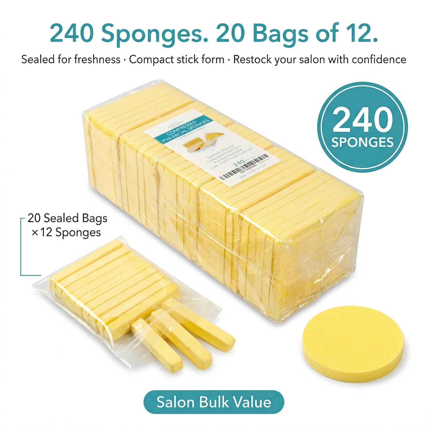 APPEARUS Compressed Facial Sponges - 240 Count Professional PVA Rounds for Estheticians, Gentle Makeup Removal and Spa Skin Cleansing - Salon Bulk Supplies