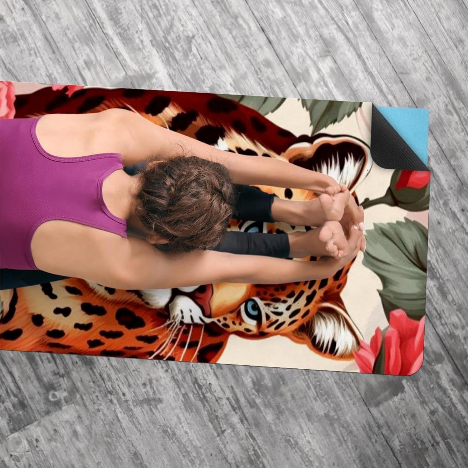 Yoga Towel, Leopard Rose Flower Non Slip Sweat Absorbent Hot Yoga Mat Towel for Hot Yoga, Pilates and Fitness - 72.8" x 26.8"