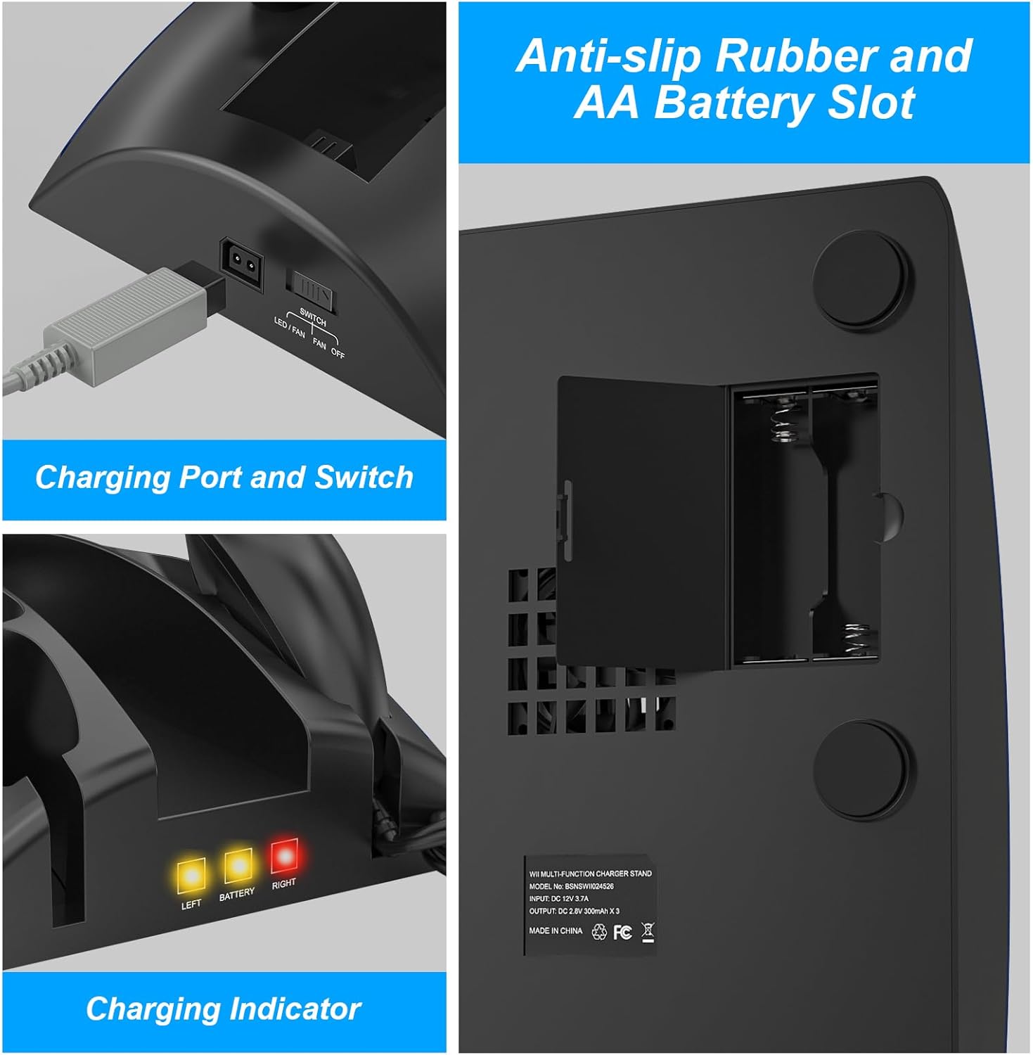 Game Organizer Station for Wii Remote Charger, Charging Dock Station for Controller, Wii Stand with 2 Pcs Rechargeable Battery for Wii Console Nunchuk Game Accessories Kit Storage - Image 6