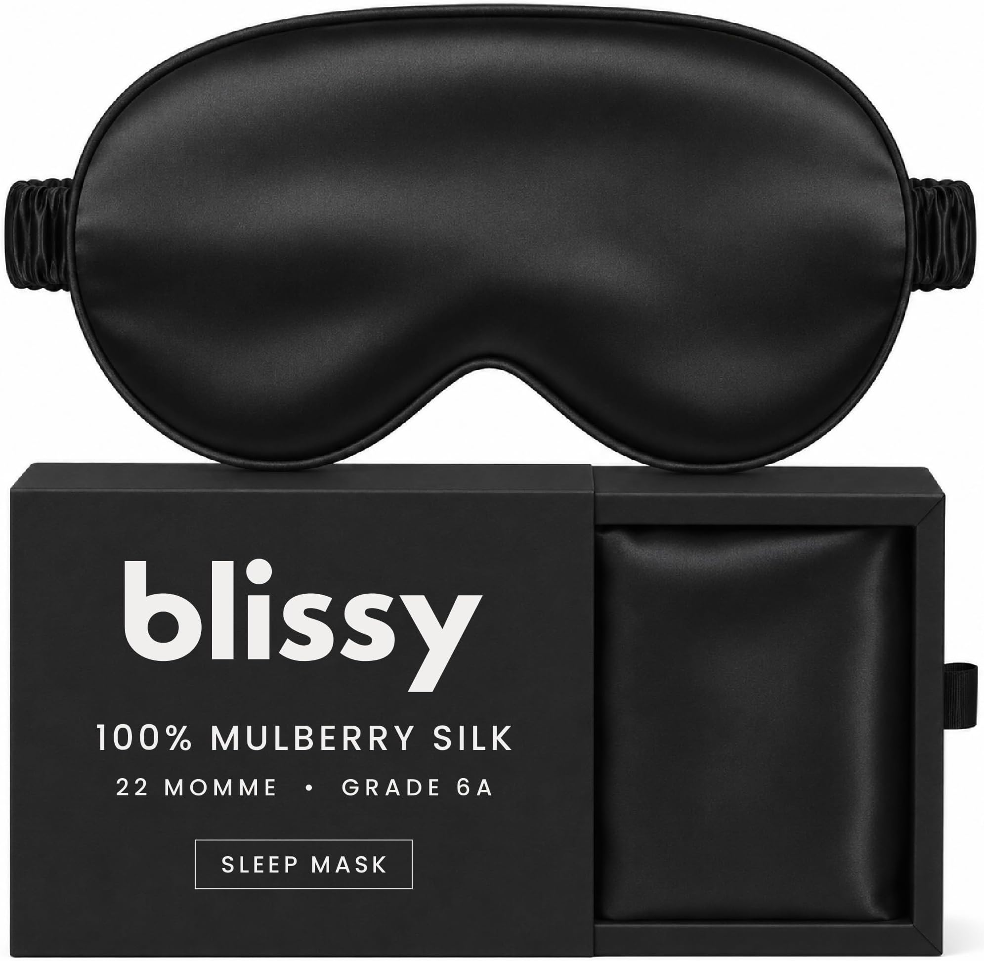 Blissy Silk Sleep Mask - Silk Eye Sleeping Mask for Women & Men for Total Blackout - Silk Eye Mask - 100% Pure Mulberry Silk, 22 Momme 6a Fibers - Blindfold Satin Sleep Mask Side Sleeper Eye Cover