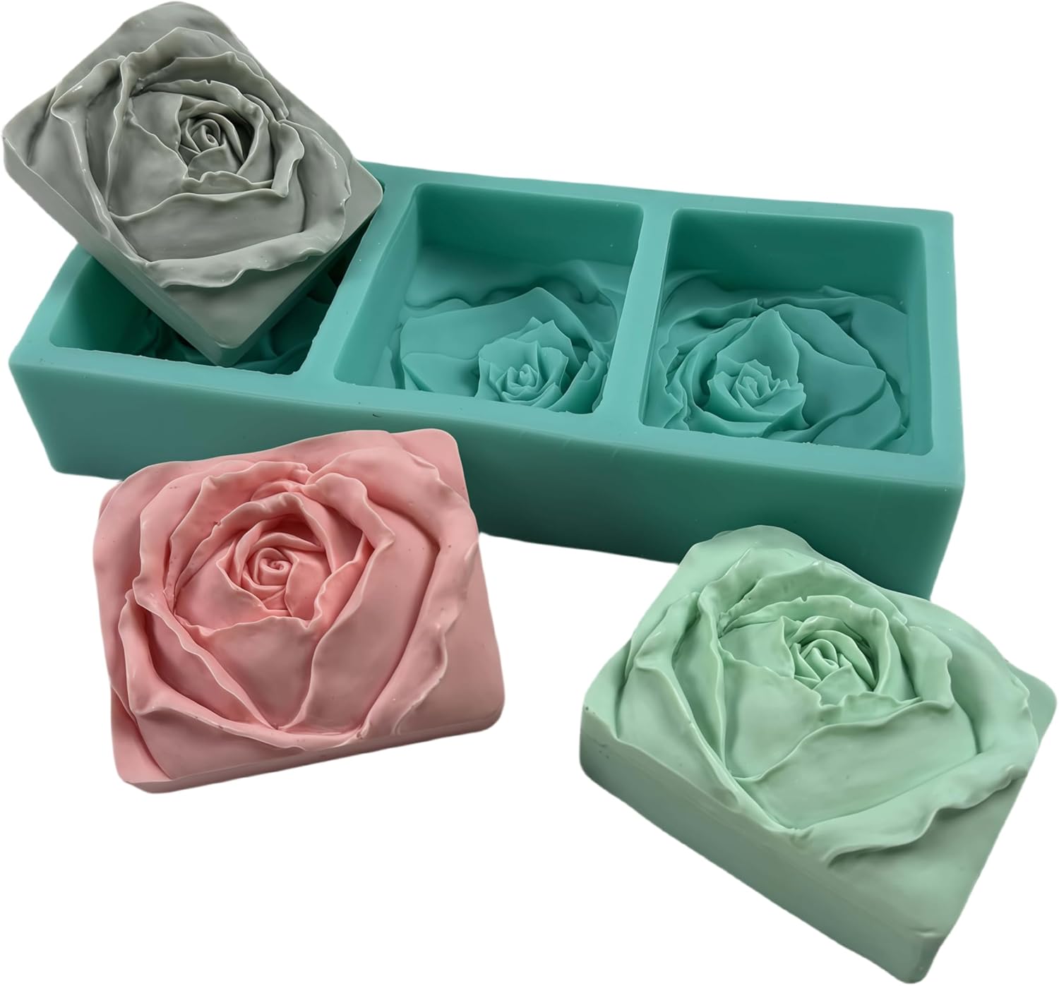 3 Cavities Rose Rower Cleaning soap Mildew Candle Wax Chocolate Cake Molds,Decora…