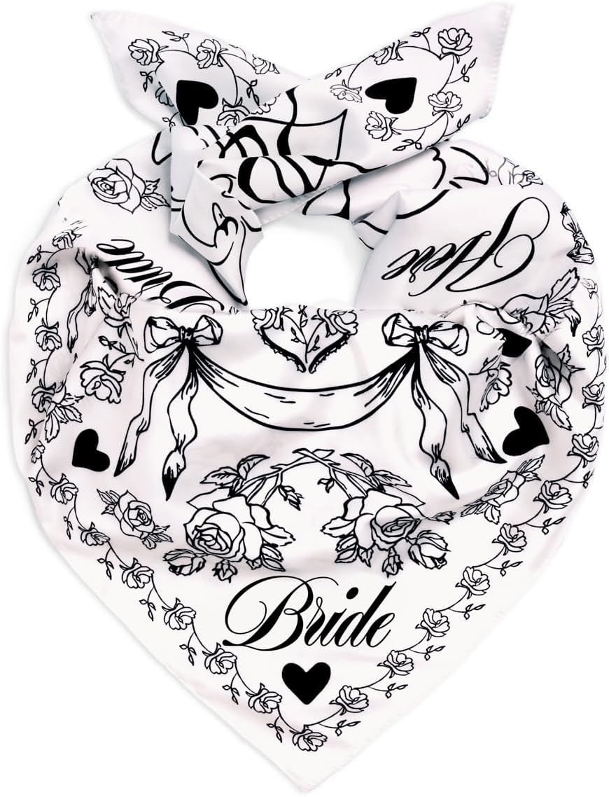 xo, Fetti Bride Swan Head Scarf, 27x27 in | Bachelorette Bandana, Bridal Headwear, Bach Party Western Accessory, Bridesmaid Gift, White Wedding Handkerchief, Silk Outfit