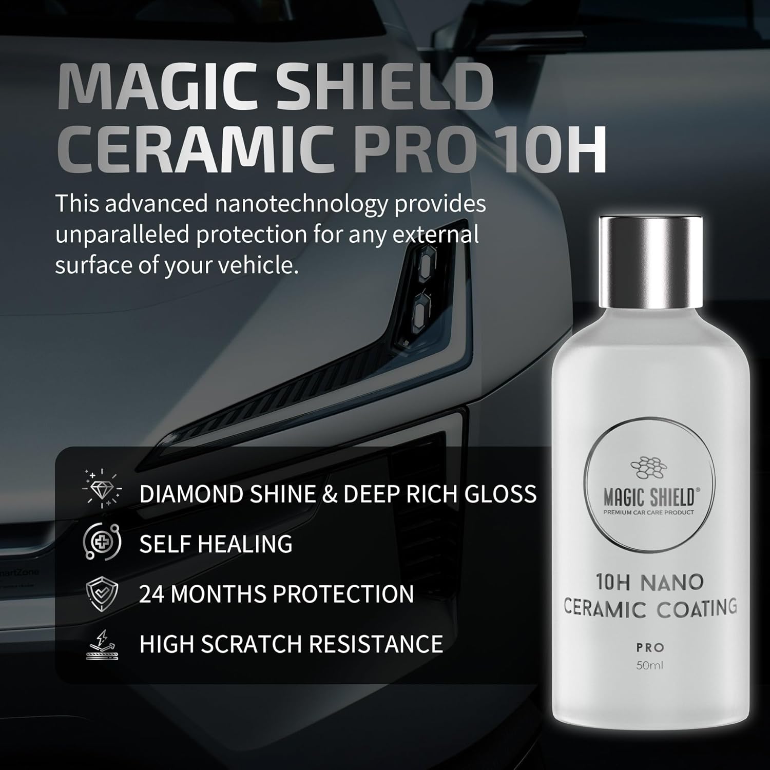 Ceramic Coating PRO 10H - Self-Healing | Long lasting for 2 cars+ | Advanced SiO2 Protection | Easy Application | Candy-Like Gloss | Perfect for Cars, Motorcycles, RVs, and Boats (50ml) - Image 2