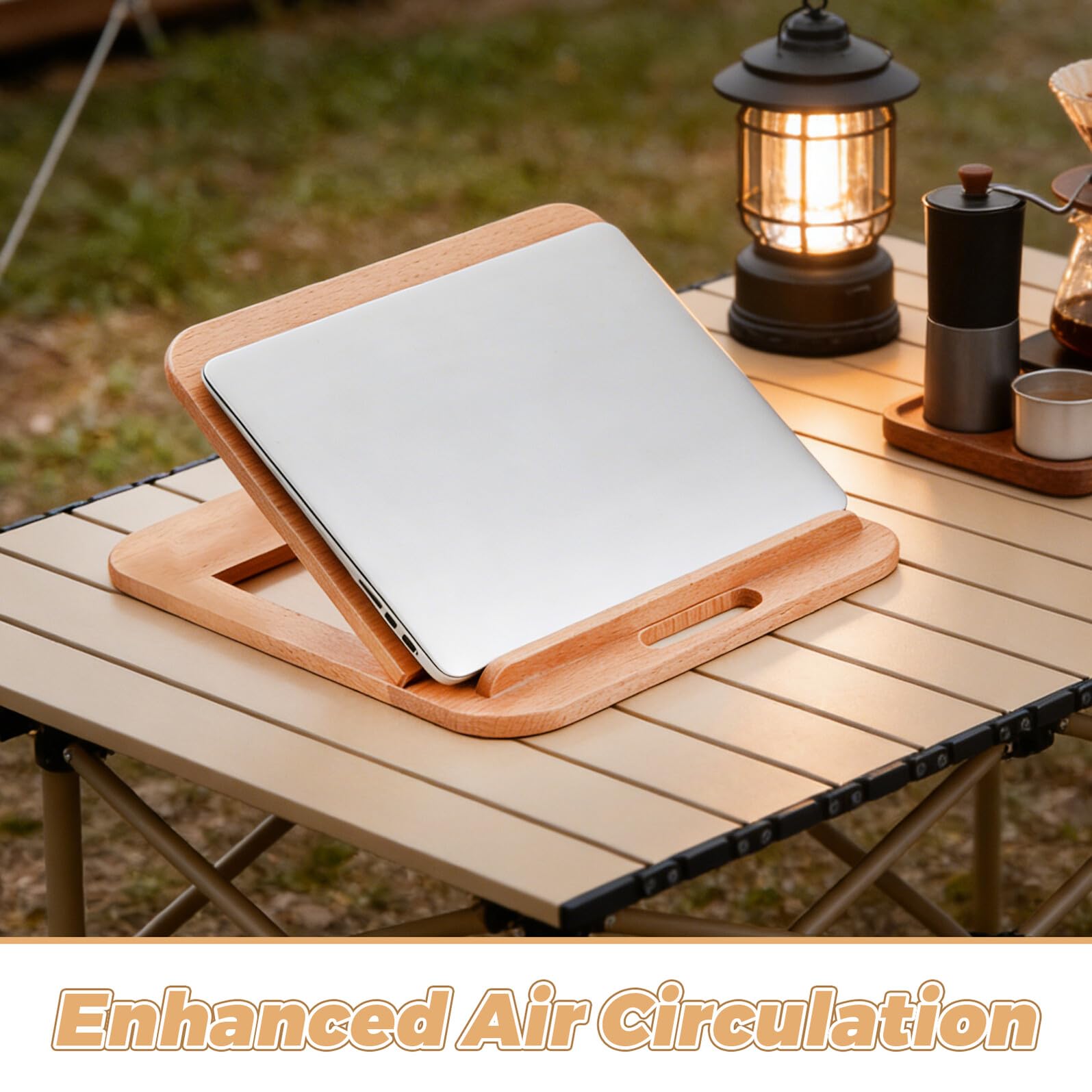 Supporto Ergonomico Regolabile per Laptop in Legno Ventilato, Elevatore Stabile con 6 Livelli di Altezza, Supporto Portatile da Scrivania per Ufficio e Viaggio, Adatto a Laptop