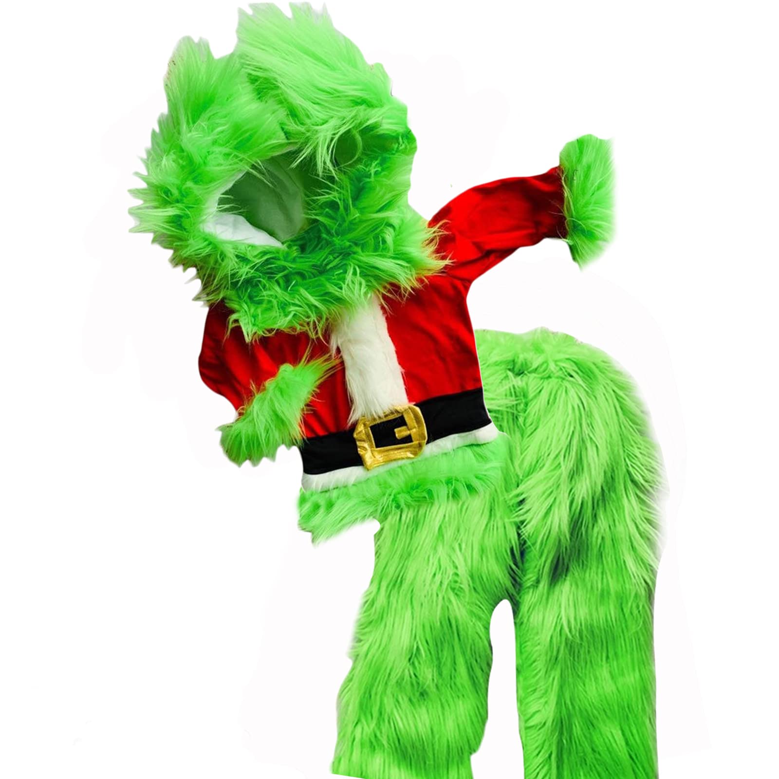 KOSUSANILL Little Kids Boys Girls Christmas Cosplay Costume Green Furry Monster Hooded Santa Claus Tops Green Fuzzy Pants Set