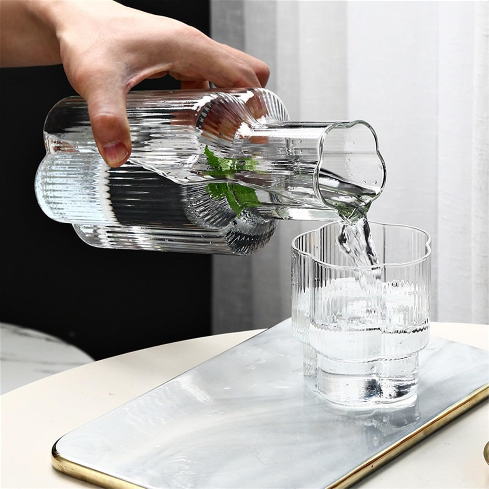 Juego De Jarra De Agua Para Mesita De Noche, Jarra De Vidrio Para Mesita De Noche, Dispensador De Jarra Agua Cristal Transparente(Gray)
