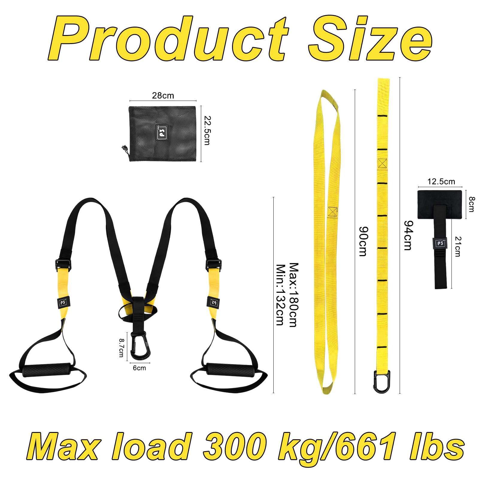 Sangles de Suspension Kit D'entraînement, Sangle de Suspension Multifonction Kit avec Crochet de Porte, Entraînement de Résistance du Corps Entier, pour Intérieur Extérieur, Noir et Jaune