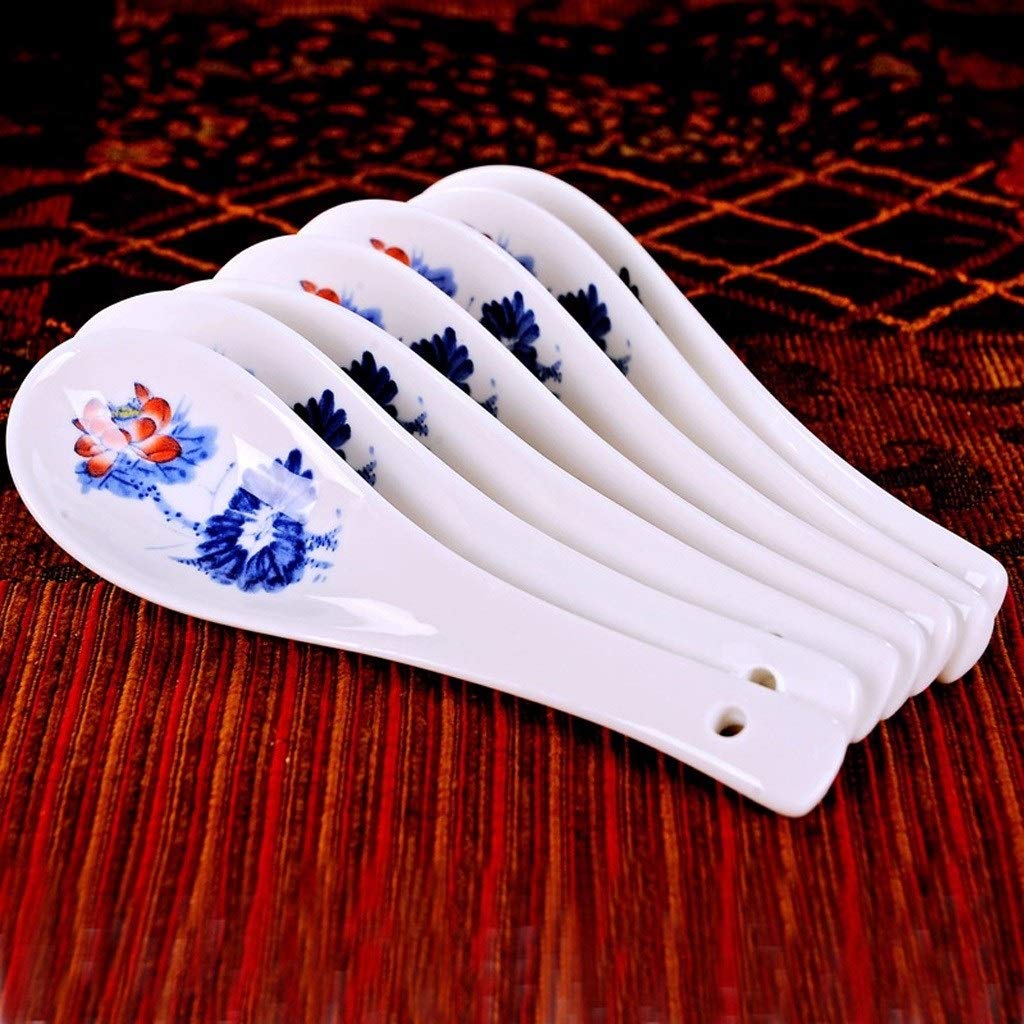 cuillère 7 Pièces cuillère en céramique avec motif Blue Design Tea Spoons, cuillères, Dessert Cuiller Cuillère asiatique, 5,3 pouces de long cuillère à soupe