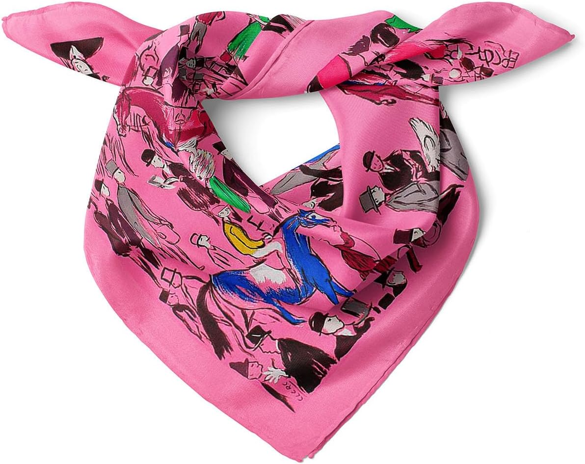 Scarf Bandana 50x50cm Horse Print Pink Satin Polyester for Women Headband Neck Scarf Hair Tie Accessory - Pink