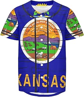 Vnurnrn Kansas State Flag Mens Baseball Button Down Jersey Hipster Hip Hop T Shirts