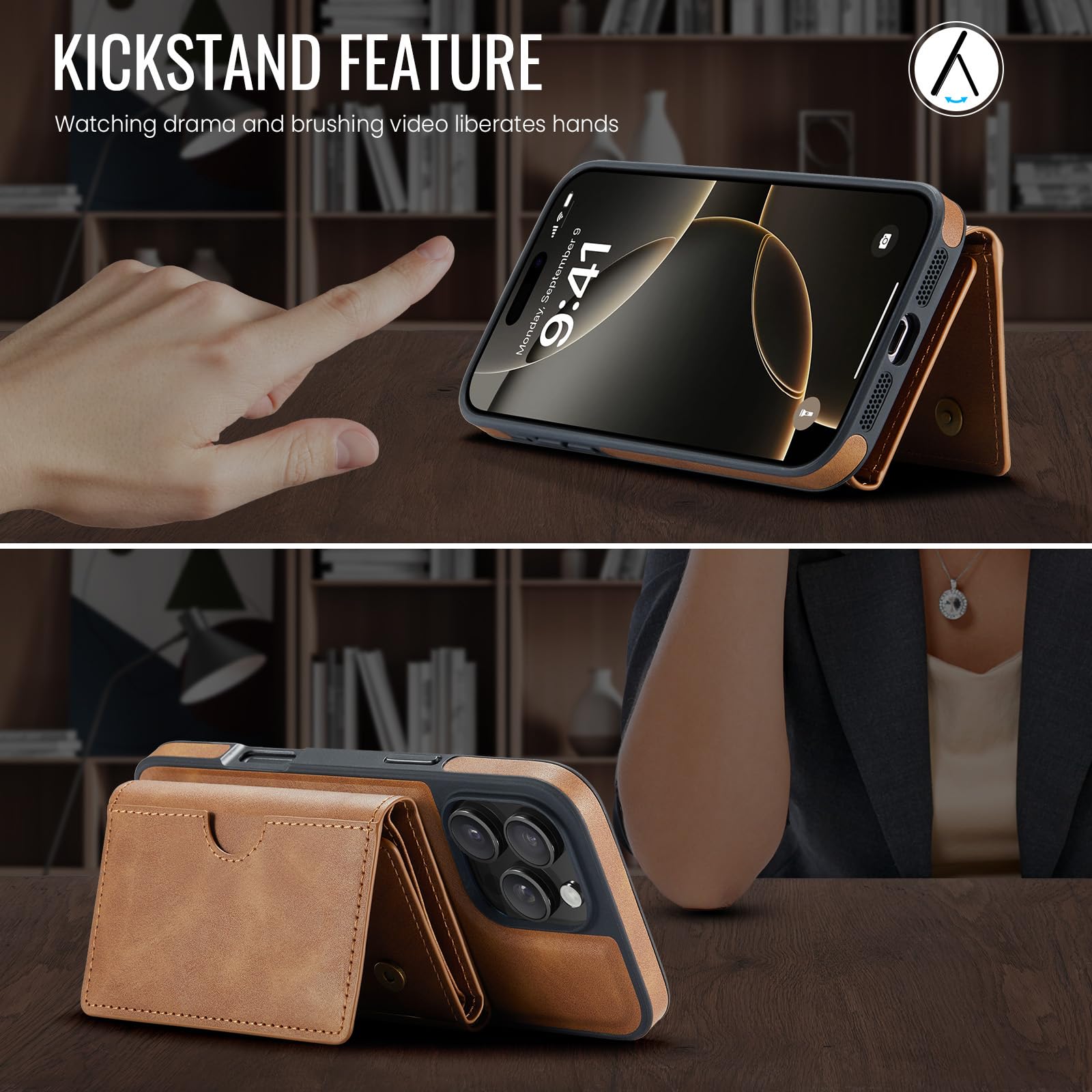 Asuwish Funda de teléfono para iPhone 16 Pro Max de 6.9 pulgadas, funda magnética desmontable con carga inalámbrica y bloqueo RFID, tarjetero para teléfono 16 16Pro i16 ProMax 16ProMax para mujeres y