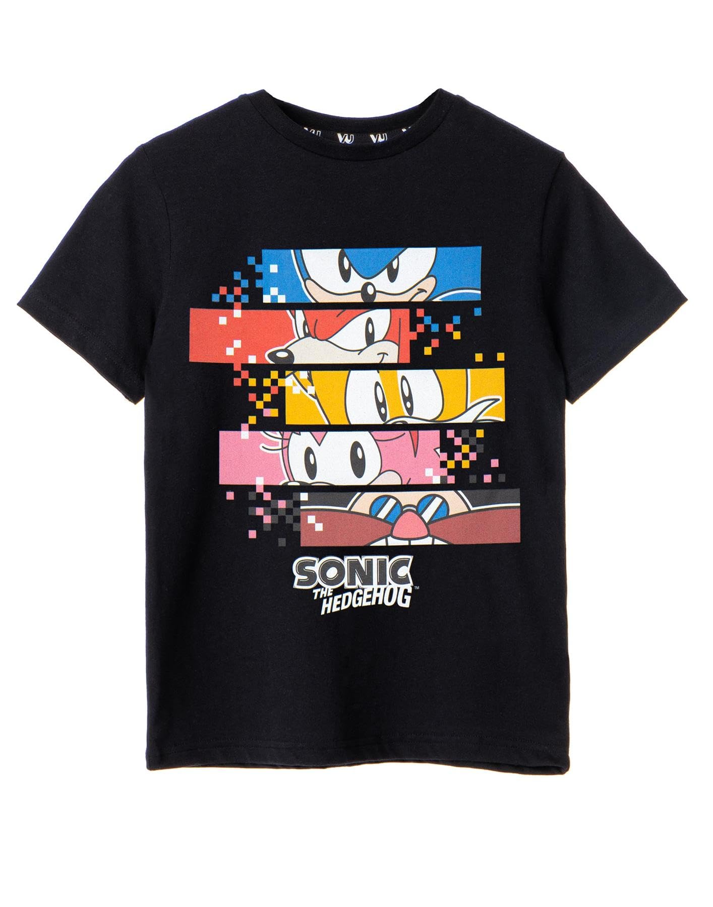 Sonic The HedgehogBoys T-Shirt | Pixels Character Gamer Graphic Tee | Sonic Knuckles Tails Amy Dr. Eggman Classic Logo | Game Top Merchandise Apparel Gift for Kids & Teens