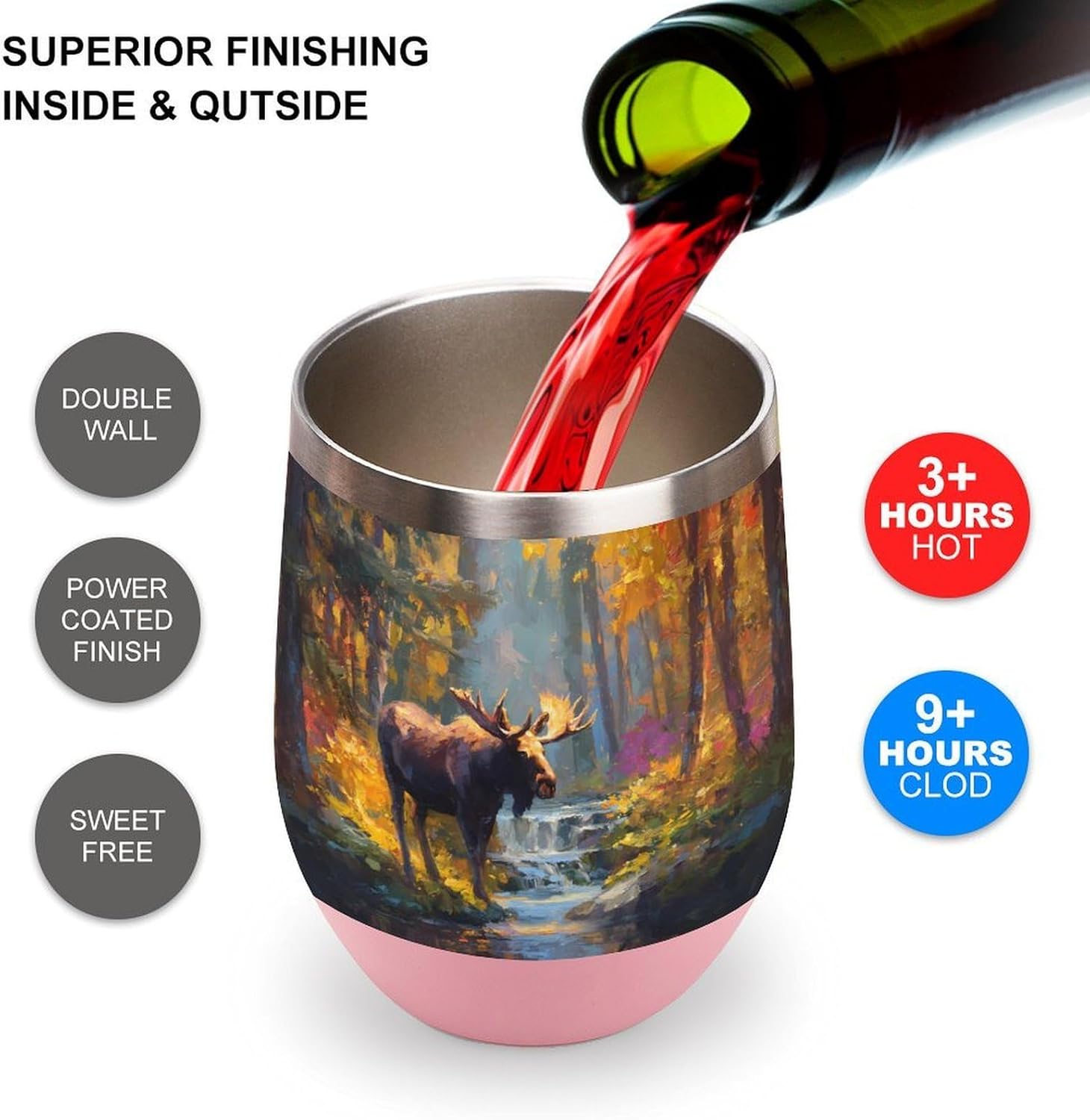 Moose Forests Autumn Stream Insulated Drinking Cup Stainless Steel Coffee Mug Wine Tumbler with Lid 12OZ