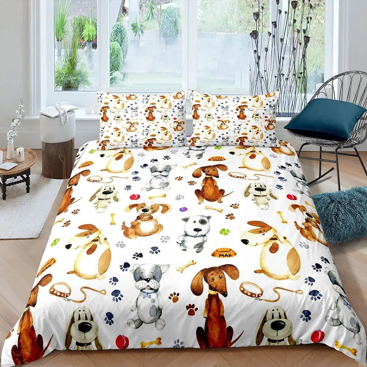 QBIDCSX Super King Duvet Set Puppy Bedding Set with Zipper Closure Microfiber Soft Breathable Duvet Cover 102.3x86.7 inch + 2 Matching Pillowcases 19x29 inch, for Adults Teenagers